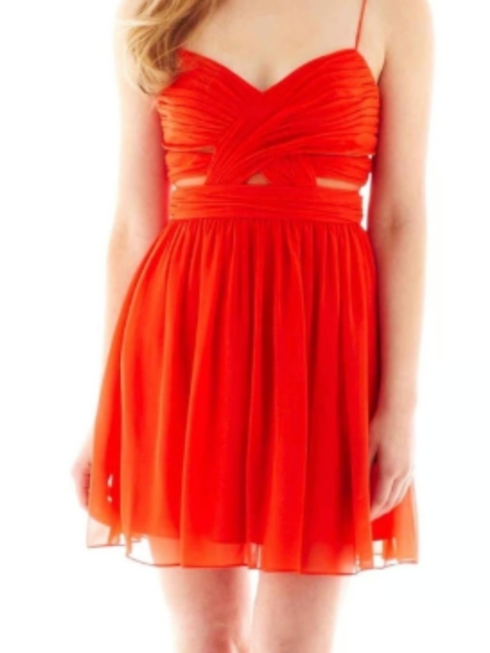 Hailey Logan by Adrianna Papell Coral Pink Mesh Insert Mini Dress Size 9 10